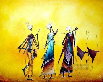 African Painting - the life in yellow African